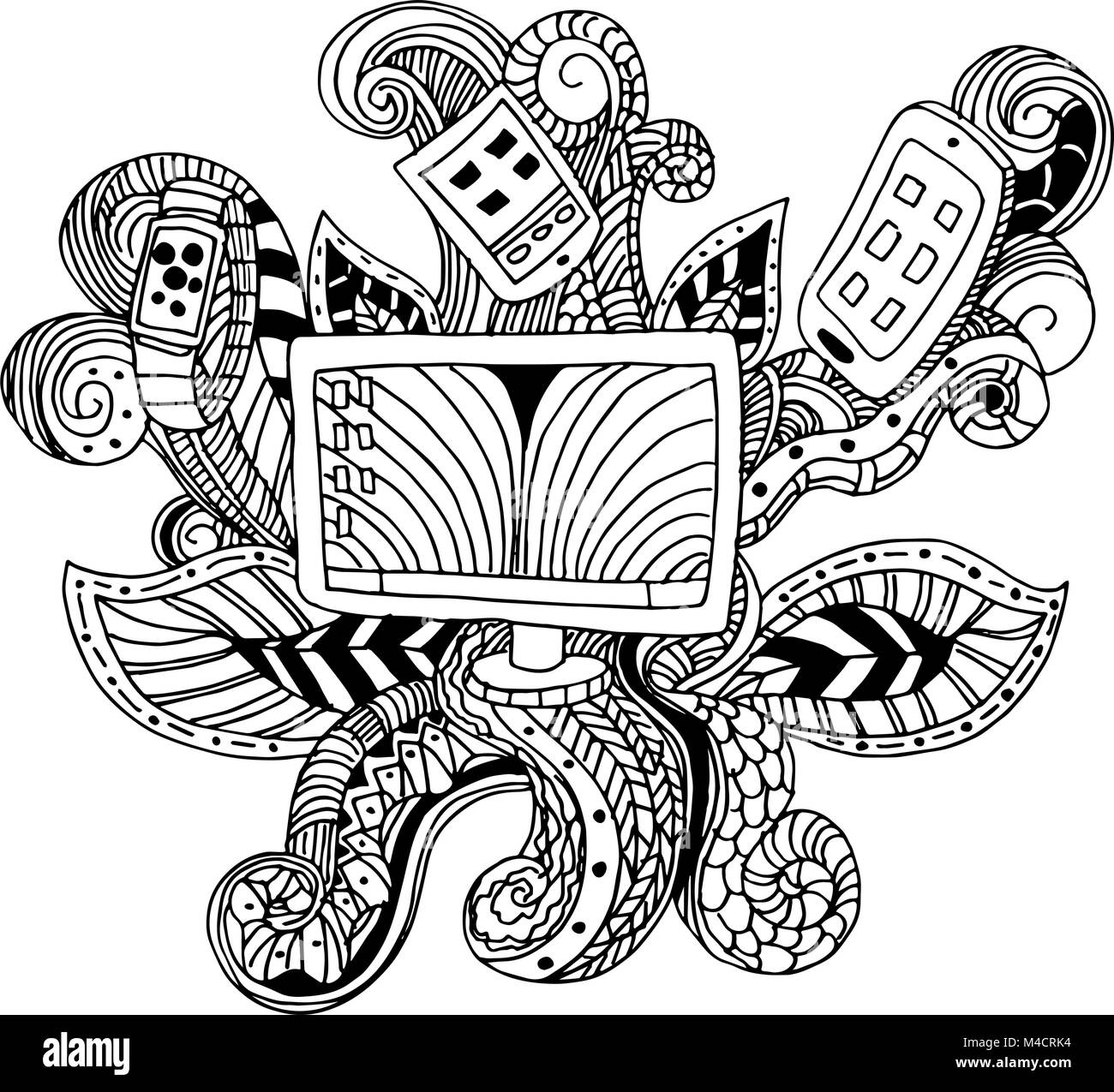 An image of a technology icon - zentangle style. Stock Vector