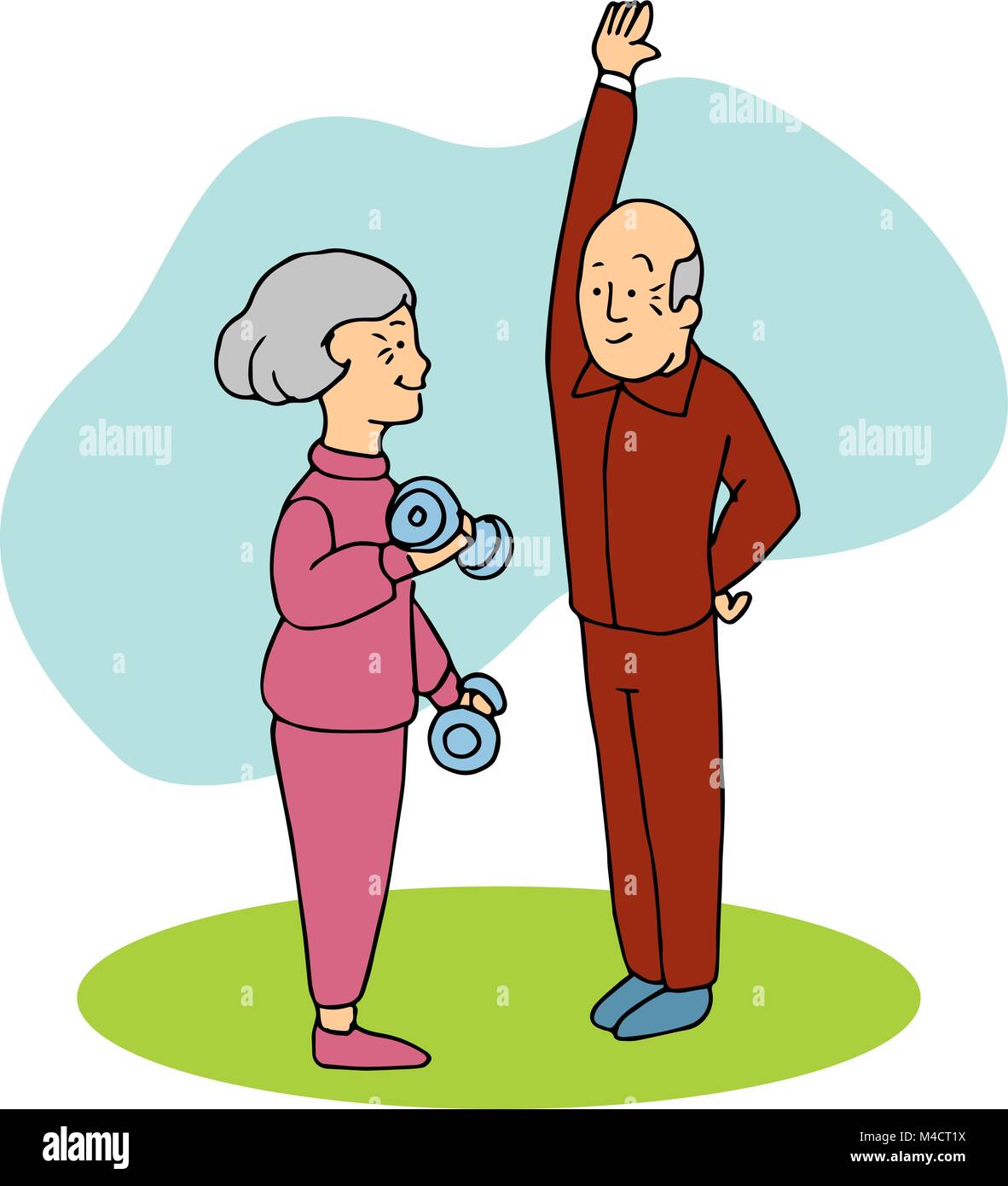 An image of two seniors working out. Stock Vector