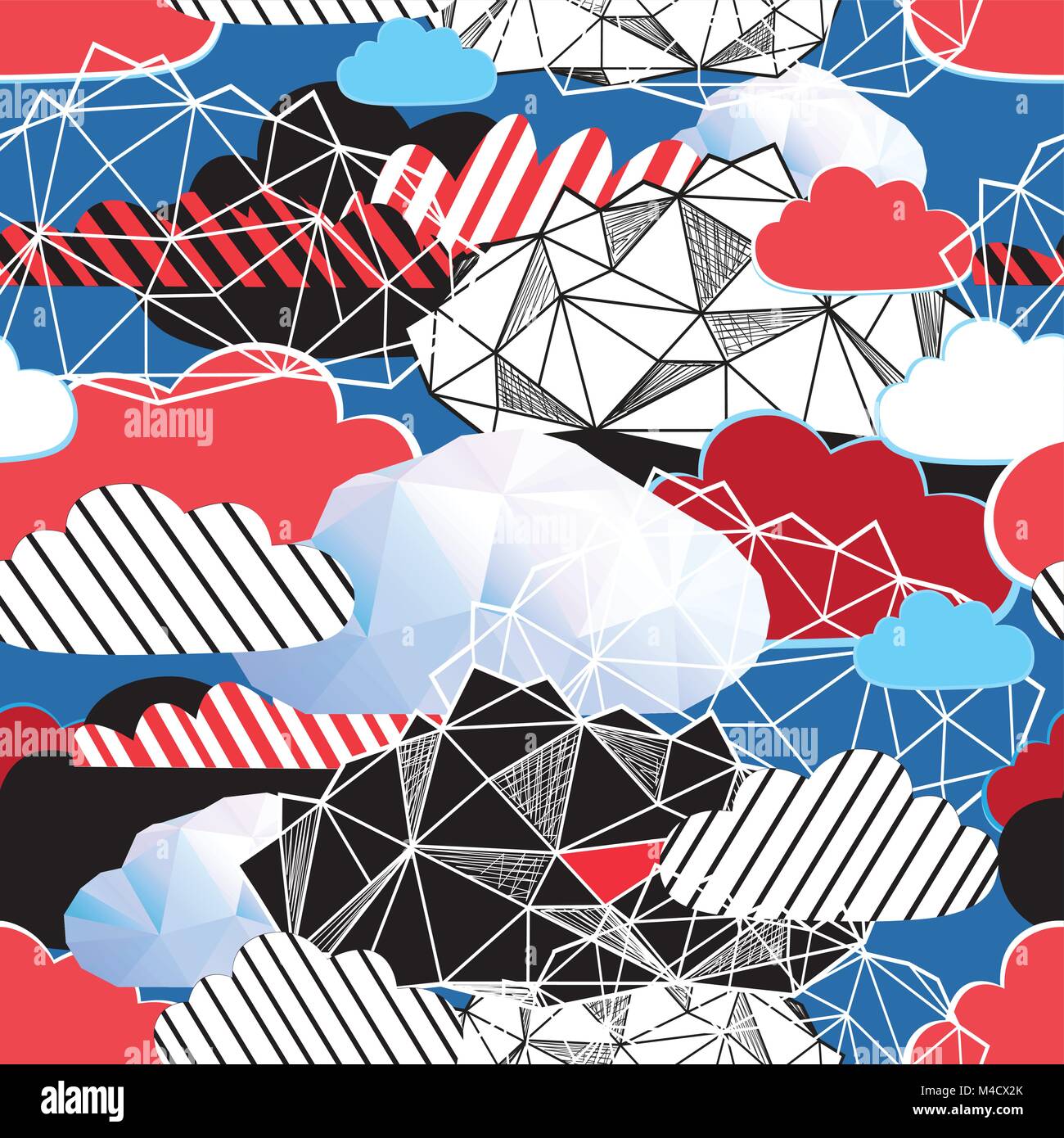 Seamless bright pattern from different clouds on a blue background ...