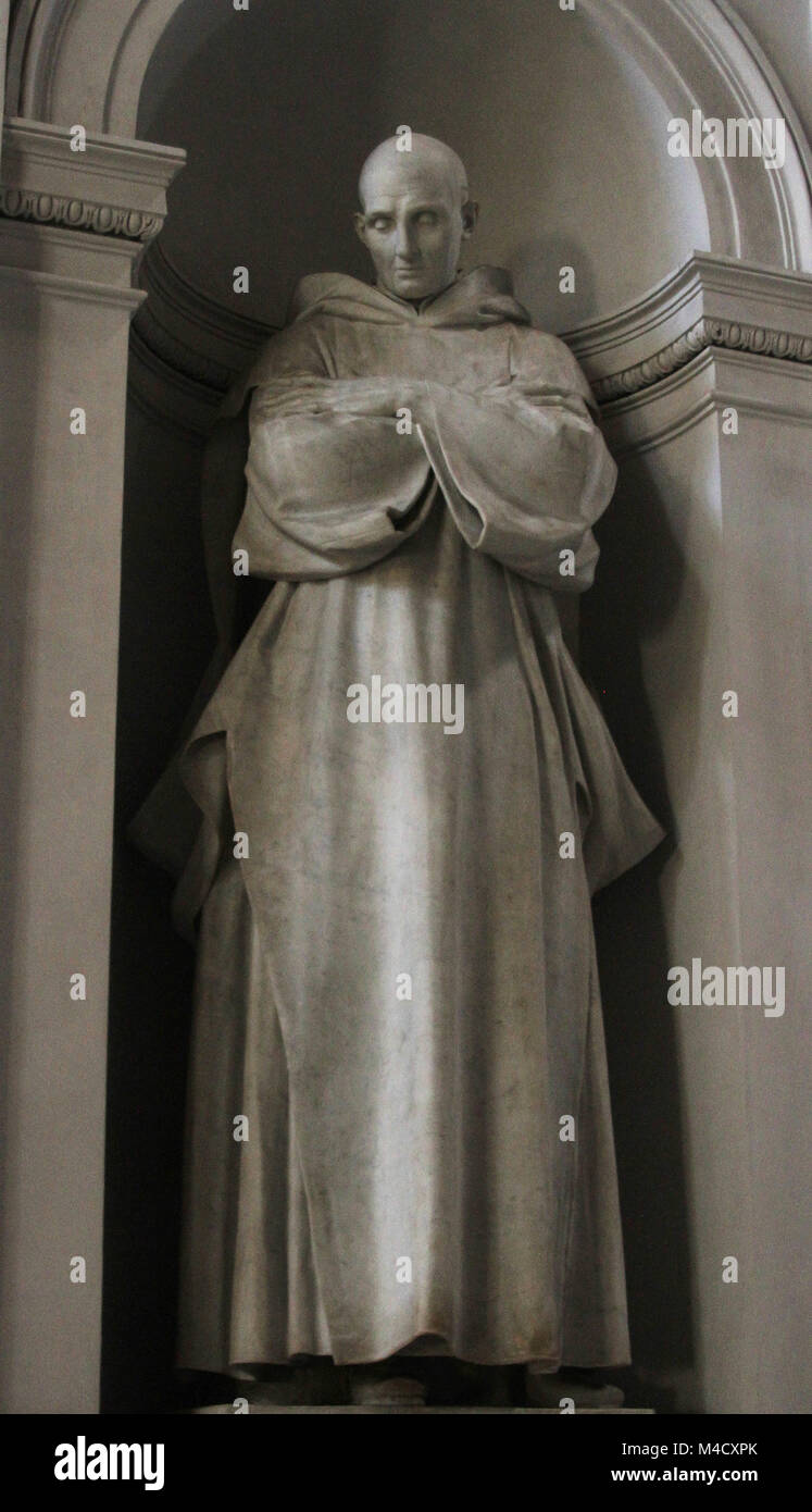 Statue of Saint Bruno of Cologne founder of the Carthusians 1768 by Jean Antoine Houdon Basilica di Santa Maria degli Angeli e dei Martiri Church, Rom Stock Photo
