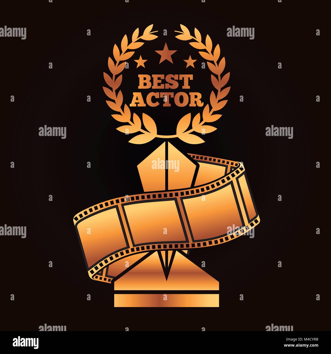 gold award trophy with laurel best actor strip film movie Stock Vector