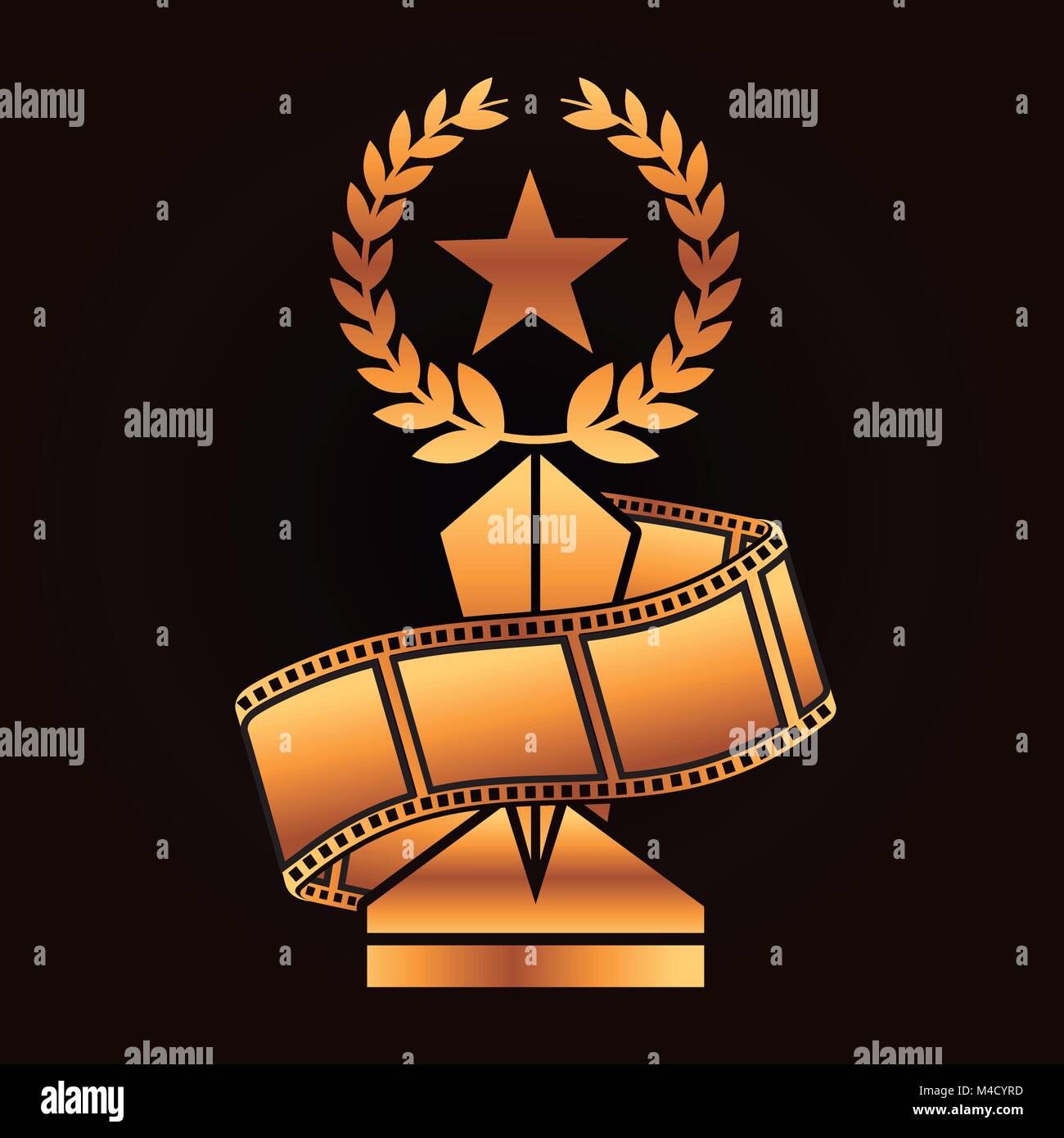 gold award trophy star laurel strip film movie Stock Vector