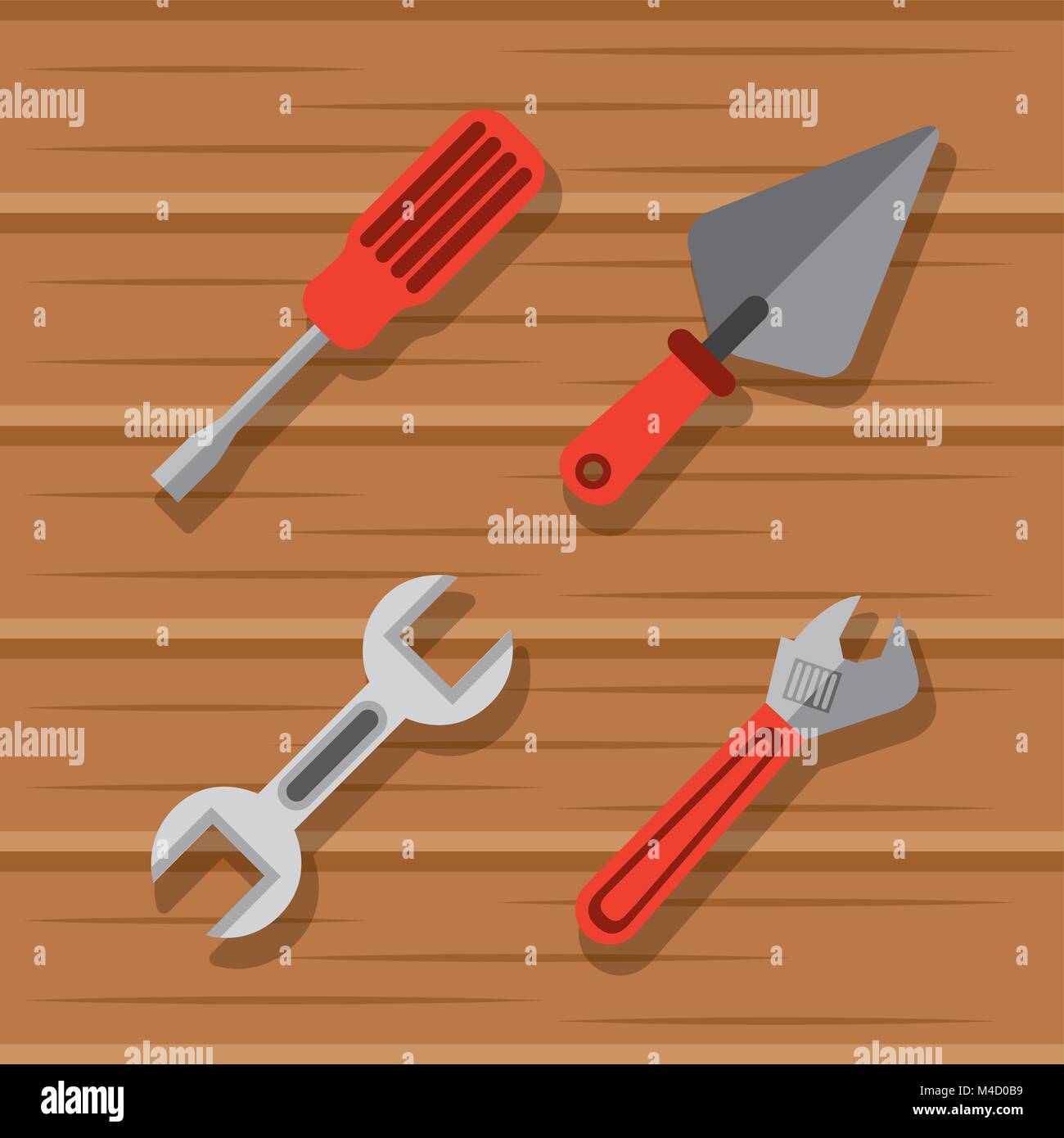 set tools construction equipment on wooden background Stock Vector ...