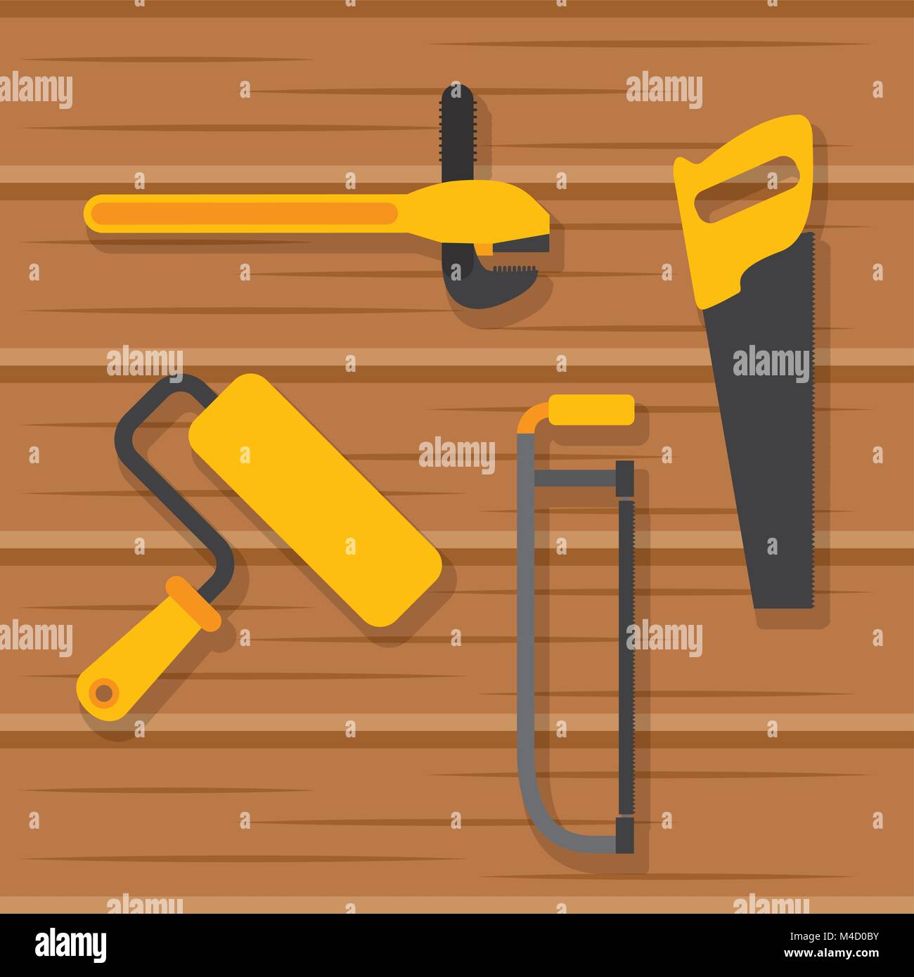 set tools construction equipment on wooden background Stock Vector ...