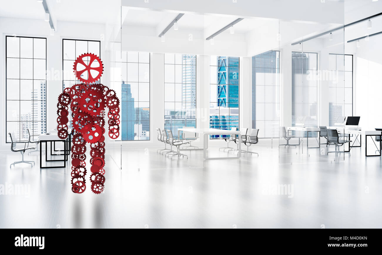 Silhouette or design of man presented as one working mechanism and ...