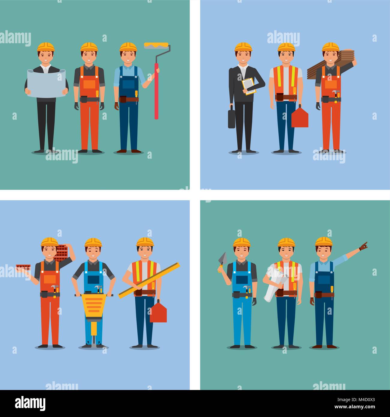 collection construction workers and differents tools Stock Vector Image ...