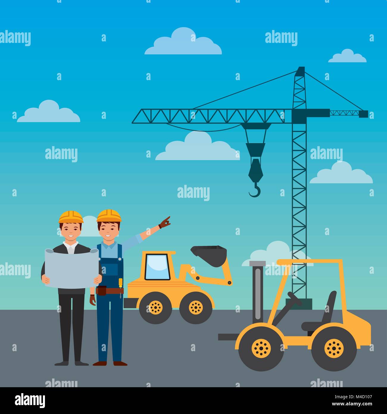 construction workers engineer foreman truck forklift excavator crane ...