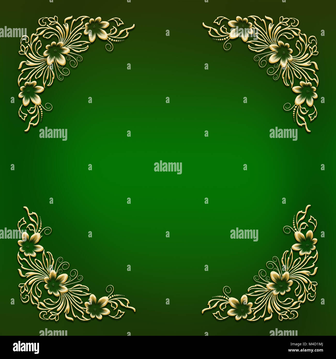 Green frame with golden floral corner ornament Stock Photo Alamy