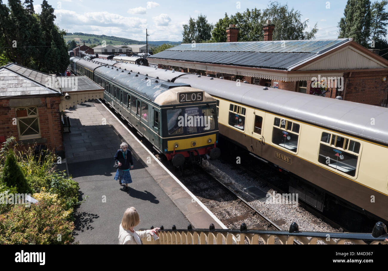 View from the bridge overlooking Toddington heritage station home of Gloucestershire and Warwickshire Steam Railway. Gloucestershire, England. UK. Stock Photo