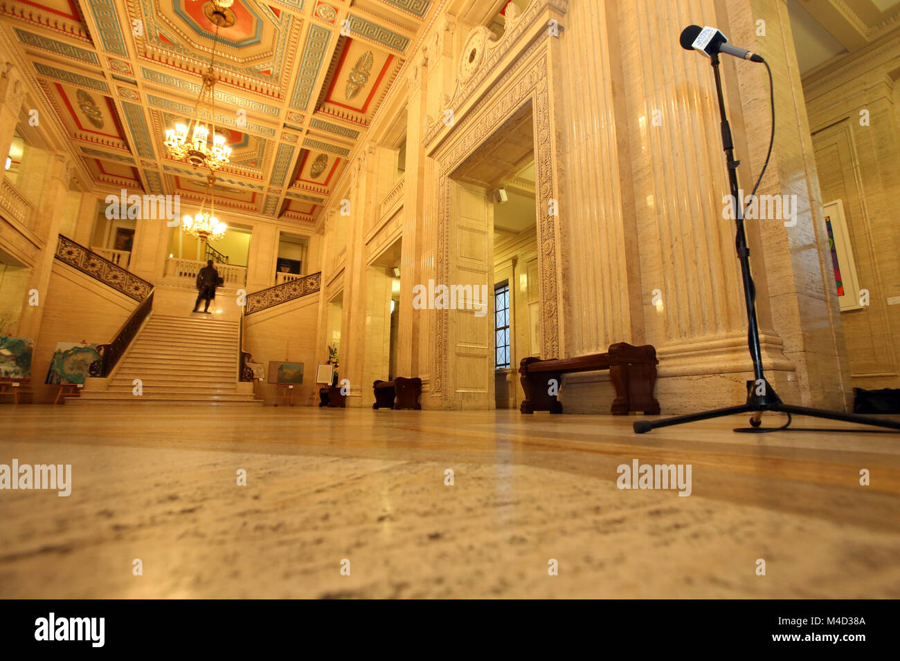 The Great Hall at Stormont,  Belfast, Monday, Feb 12th, 2018. Britain's Prime Minister Theresa May and Irish Prime Minister Leo Varadkar are to visit Belfast later for talks with the Stormont parties. The Prime Ministers left without a deal to restore devolved government. Photo/Paul McErlane Stock Photo