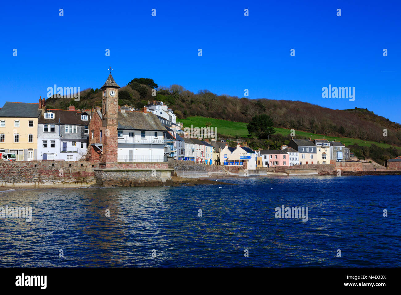 Kingsand village, Rame head, Torpoint, Cornwall. Clocktower Stock Photo