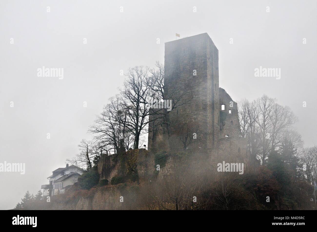 In the fog Castle Windeck Bühl Black Forest Germany Stock Photo