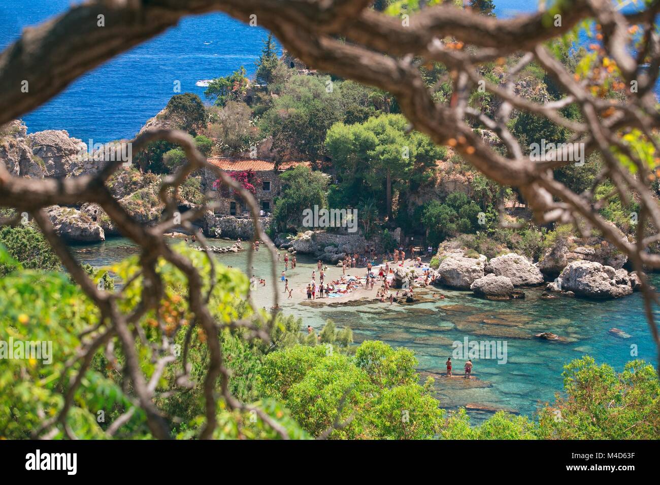 Famous beach Isola Bella at Sicily, Italy Stock Photo