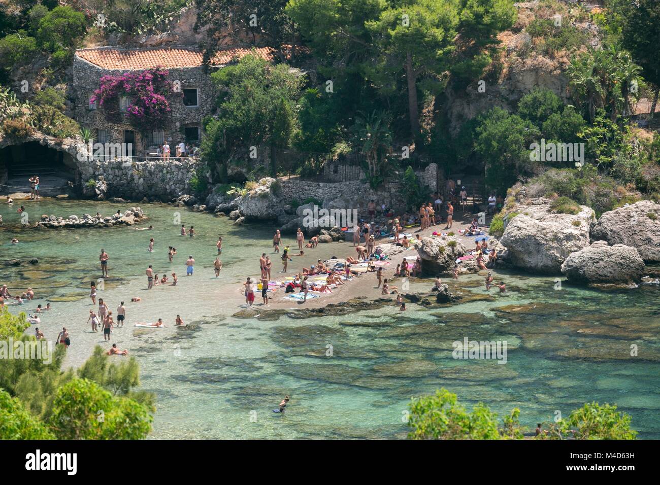 Famous beach Isola Bella at Sicily, Italy Stock Photo