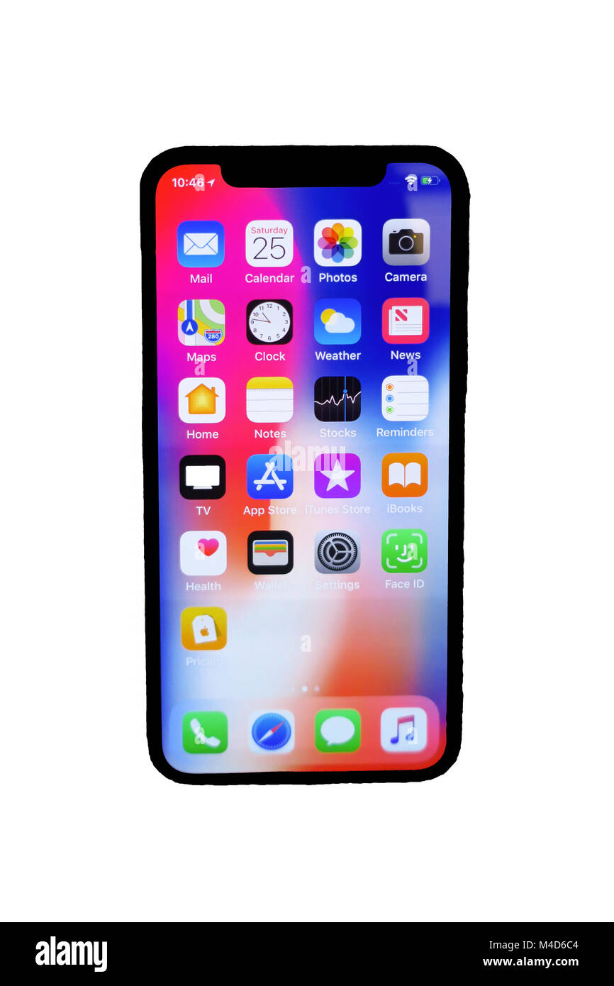 An brand new iphone x floating in a high key background Stock Photo - Alamy