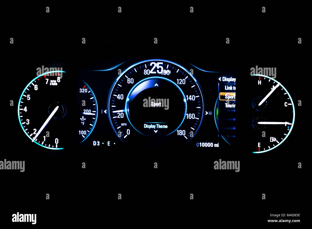 Modern light car mileage on black background Sport 25 mph Stock Photo
