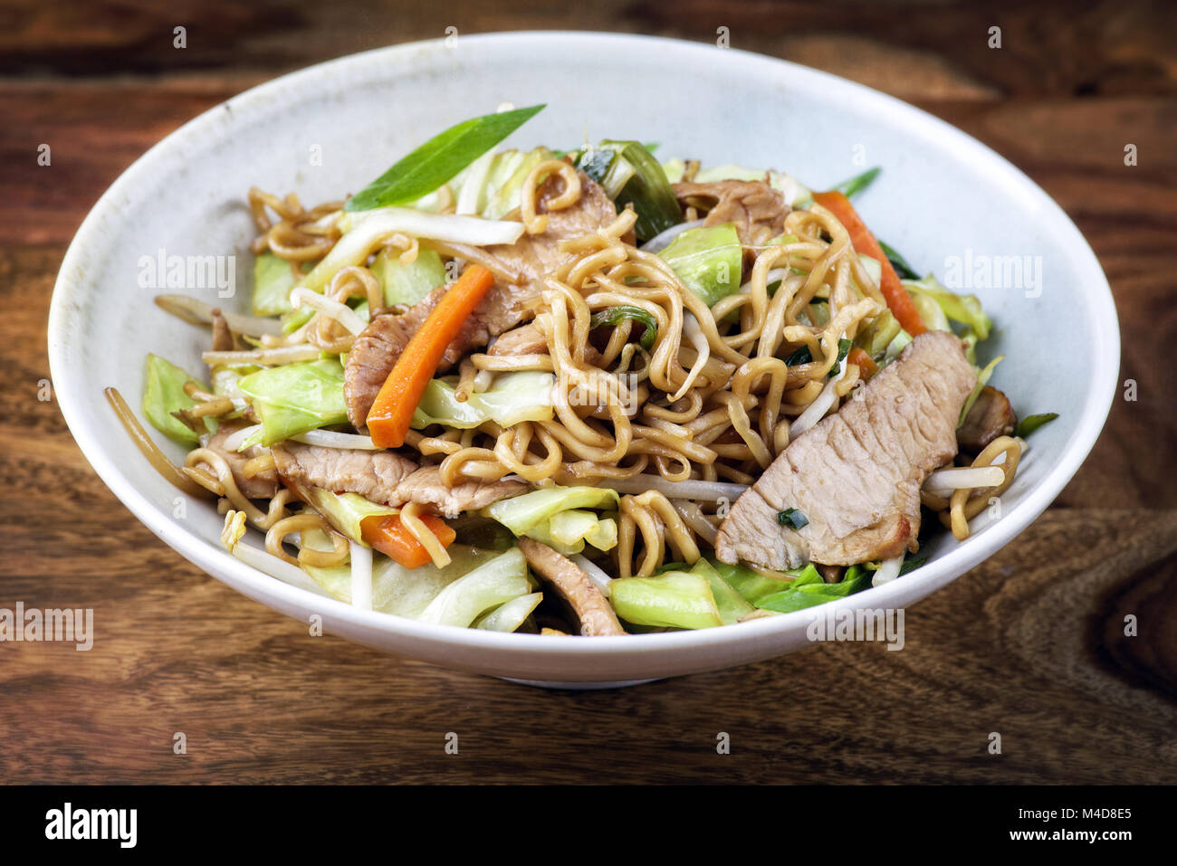 chicken Yakisoba in Bowl Stock Photo