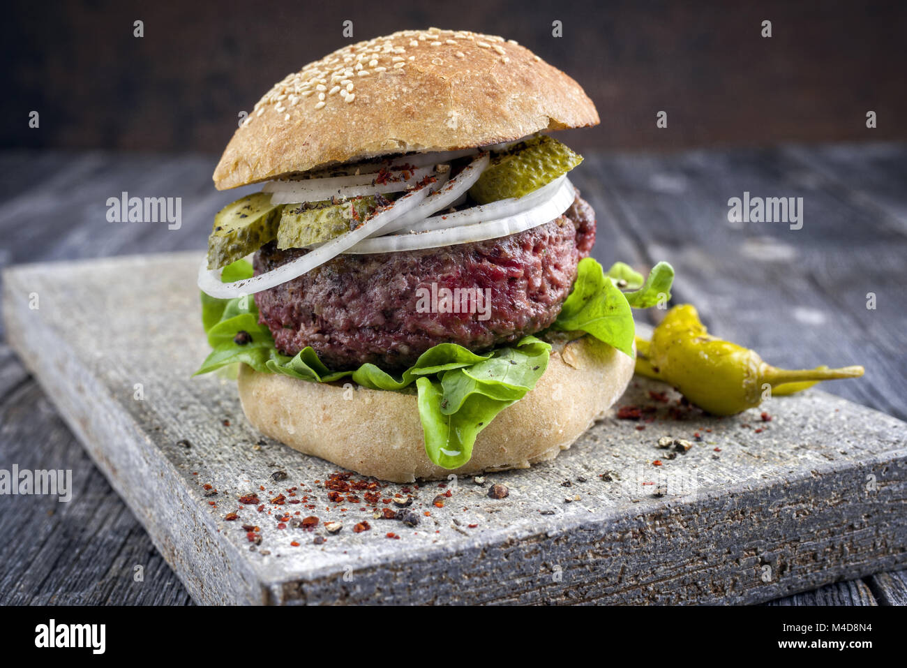 Barbecue Hamburger with Salad Leaf Stock Photo Alamy