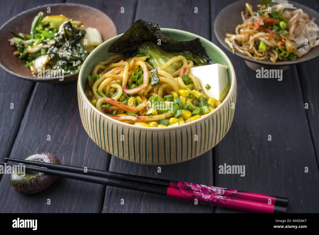 Vegetarian Ramen Soup in Bowl Stock Photo