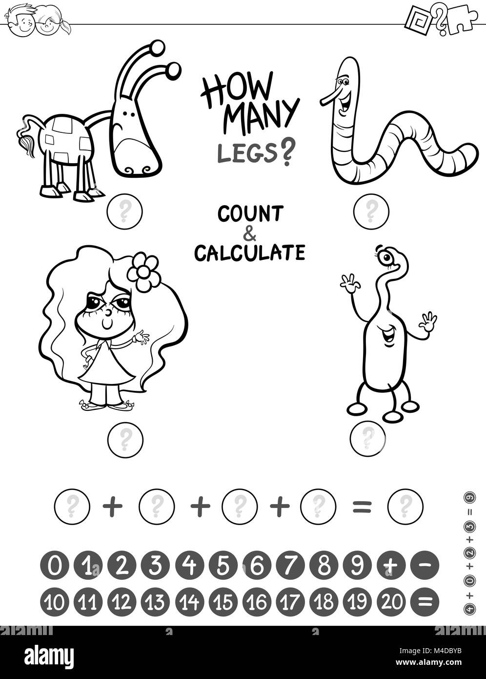 calculating game coloring page Stock Photo - Alamy