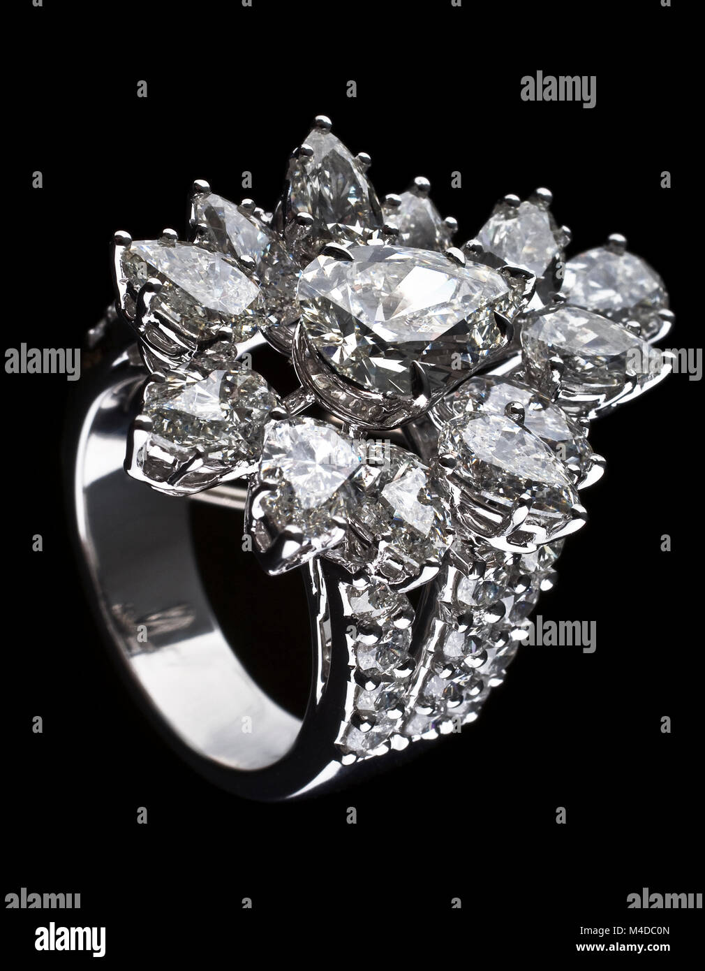 Diamonds on white gold ring Stock Photo