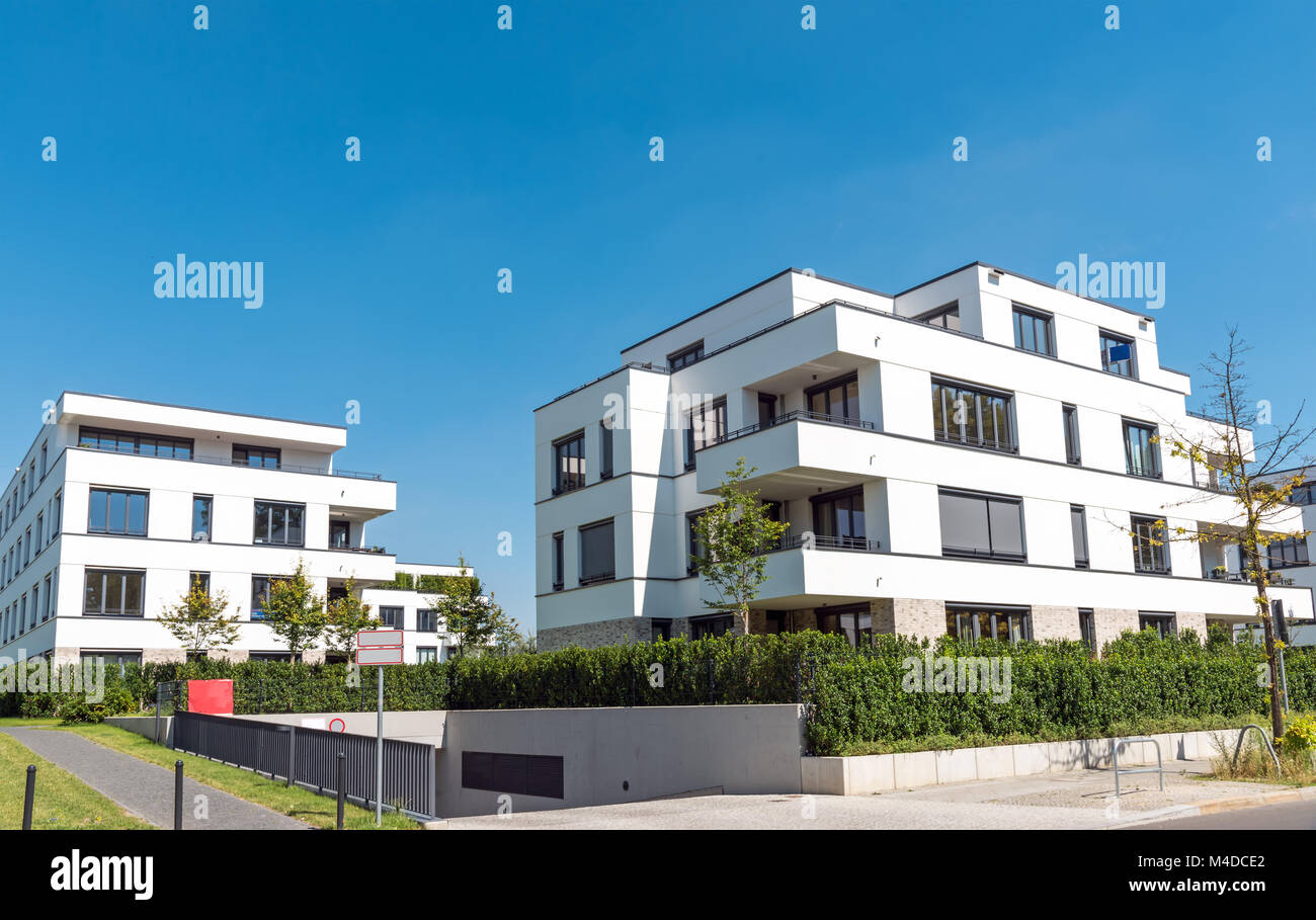 White modern multi-family houses seen in Berlin, Germany Stock Photo