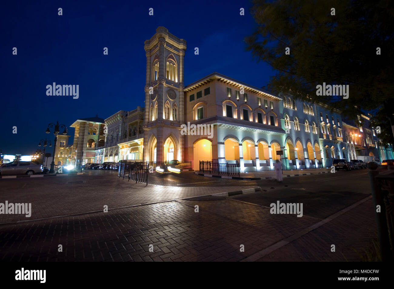 Night architectural photography. Mercato shopping mall in Dubai. UAE Stock Photo