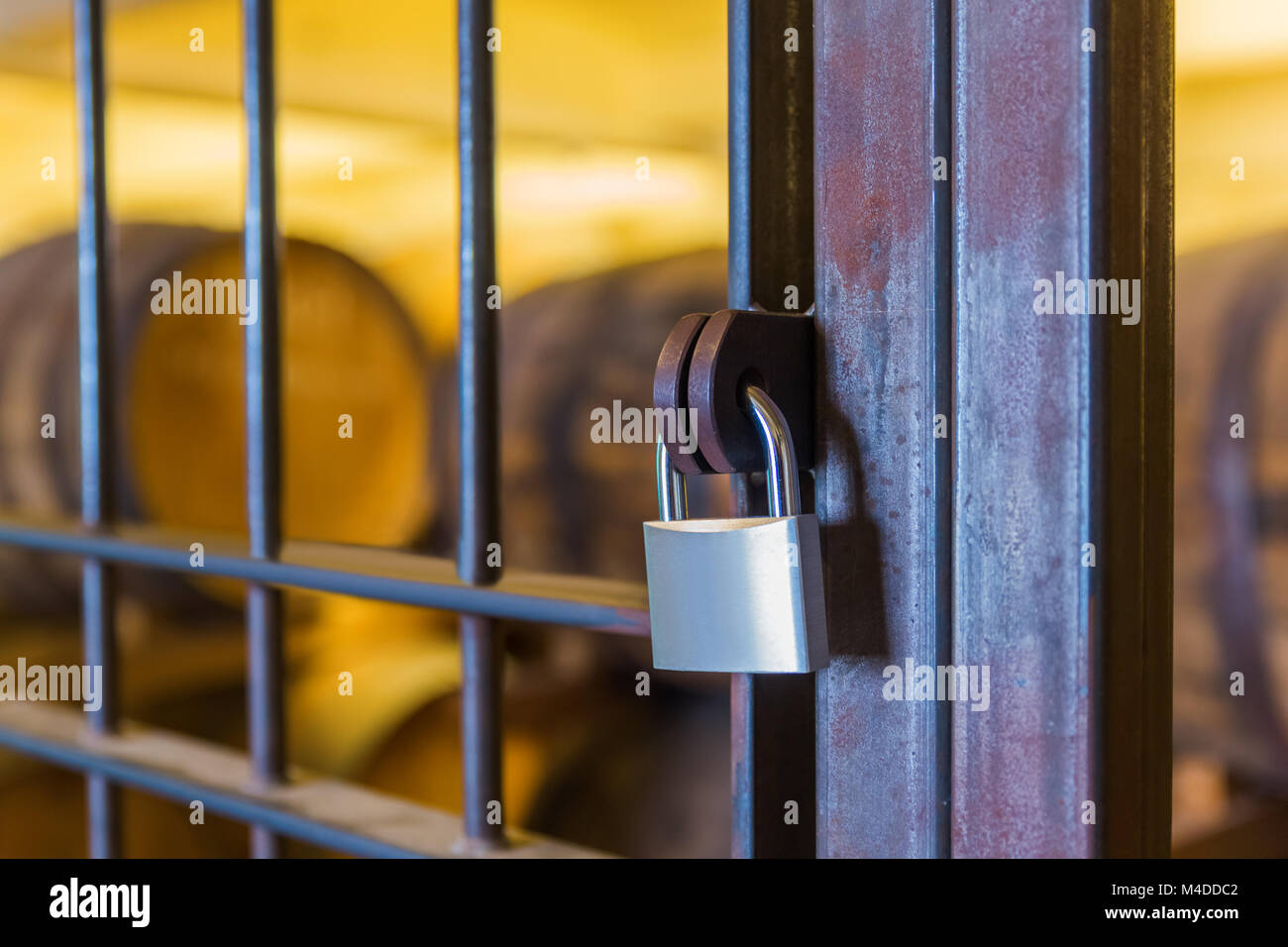 Lock on door to wine cellar Stock Photo