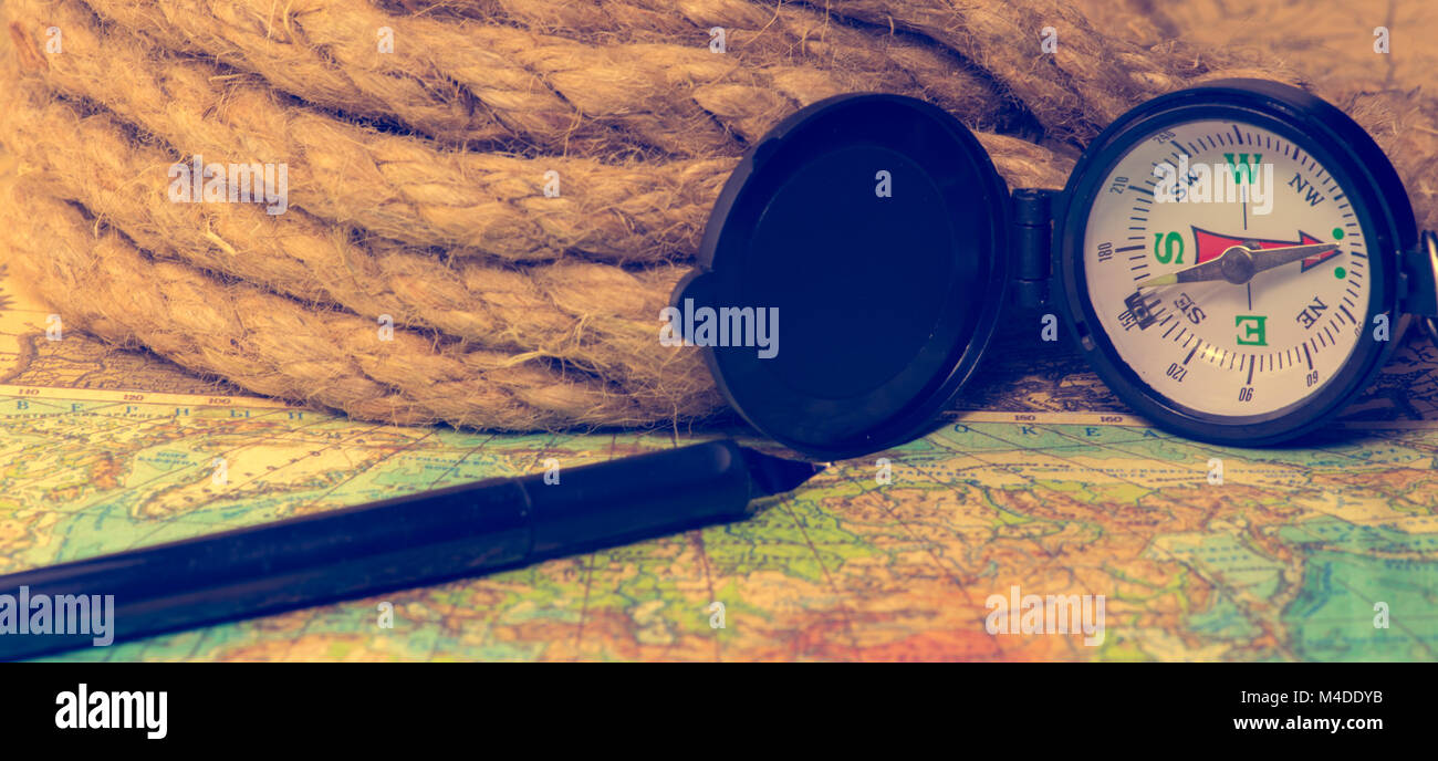 compass on the world map Stock Photo Alamy