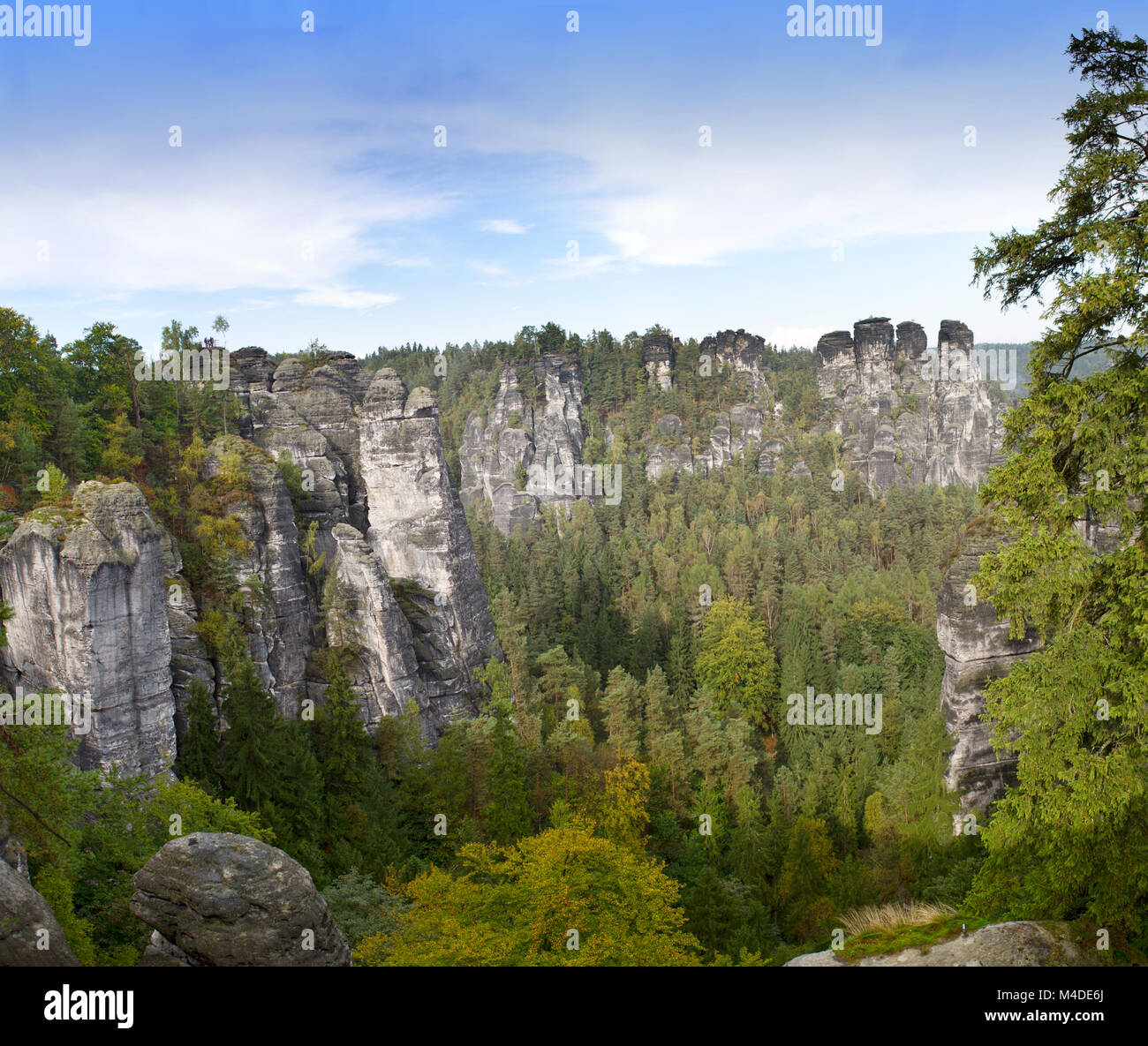 Bastei rock formation in Saxon Switzerland National Park, Germany Stock Photo