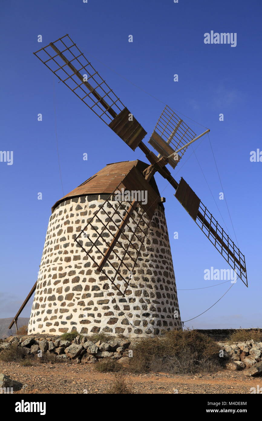 Old round windmill in Villaverde, Fuerteventura Stock Photo