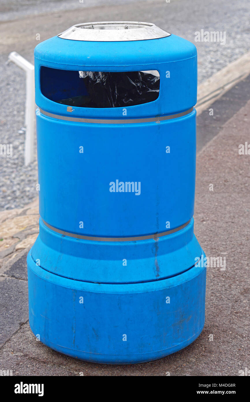 Blue litter bin Stock Photo Alamy