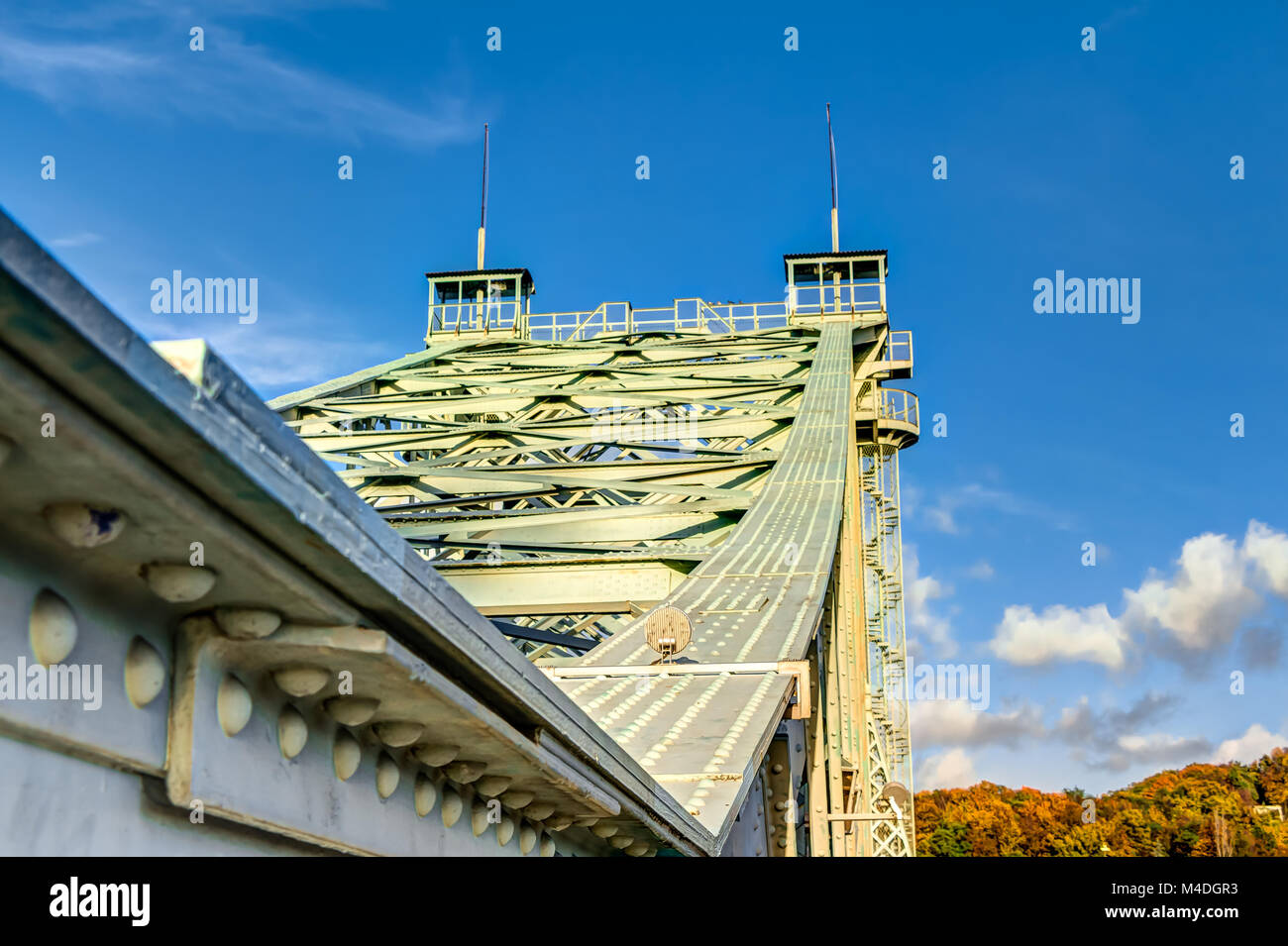 Loschwitz Bridge in Dresden - Blue Wonder detailed view Stock Photo