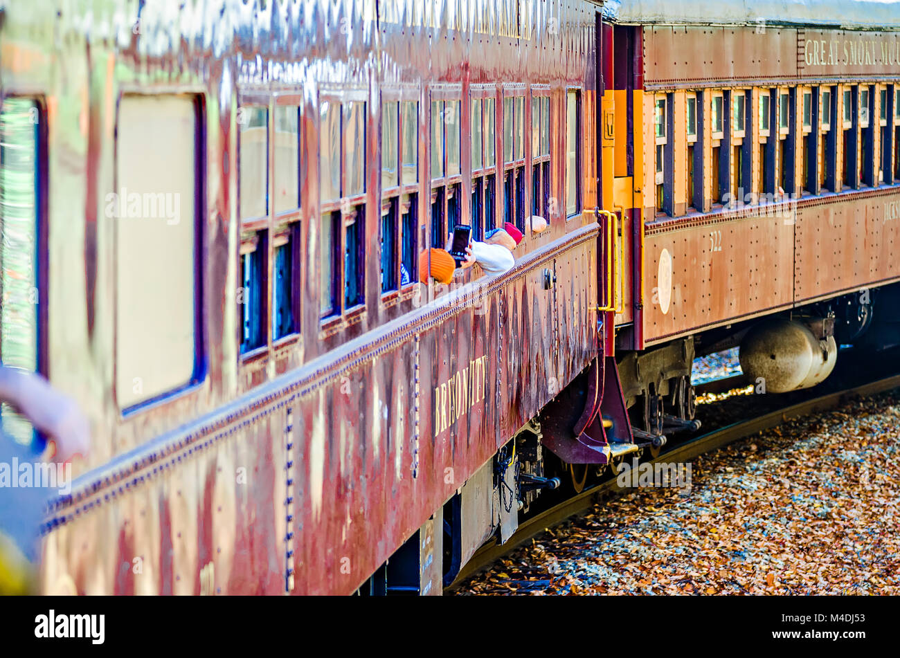 Train passenger car of great smoky mountains railroad Stock Photo Alamy