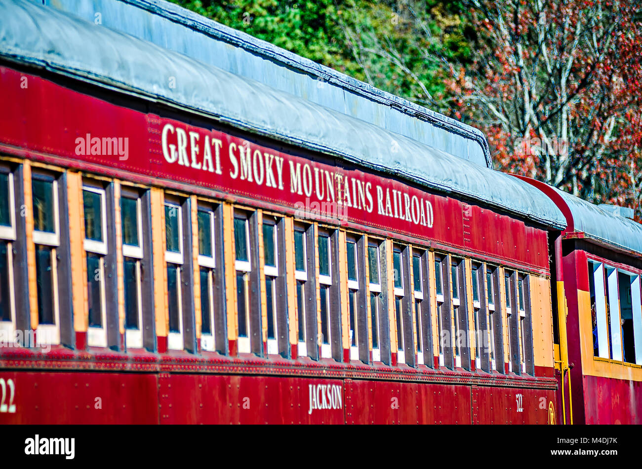 Train passenger car of great smoky mountains railroad Stock Photo Alamy