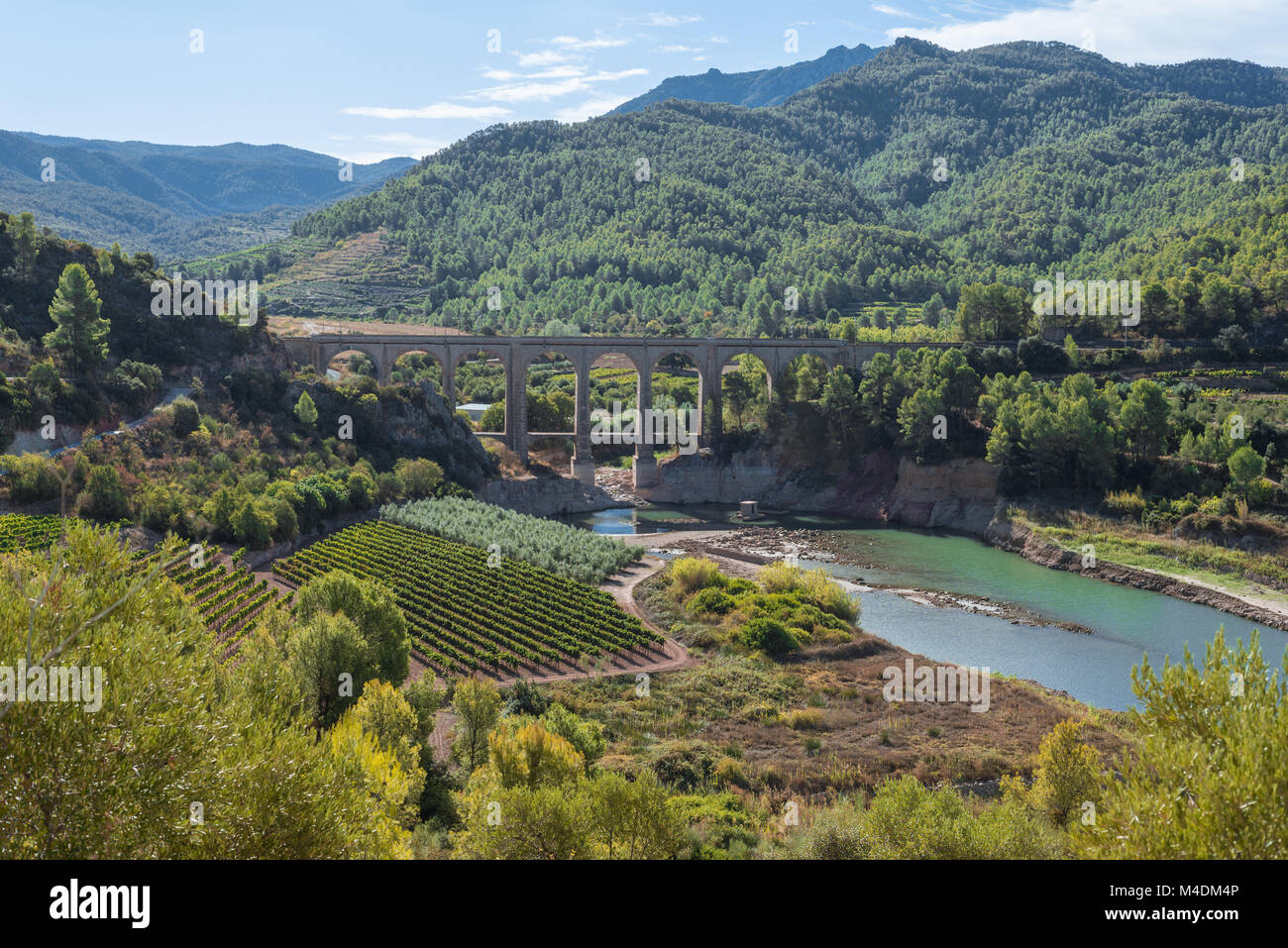 Railway bridge near Capçanes, Catalonia, Spain Stock Photo