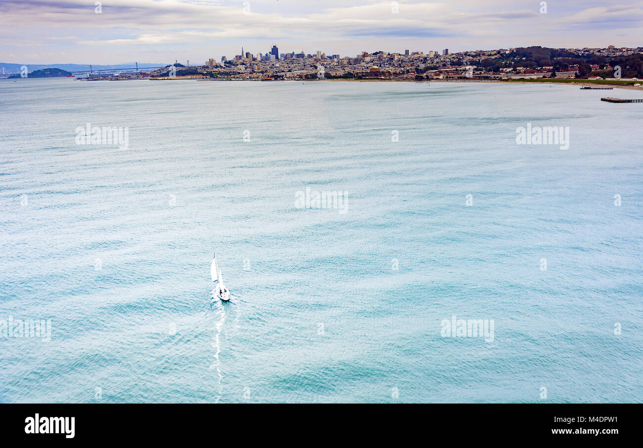 Boat sailing in San Francisco Bay Stock Photo