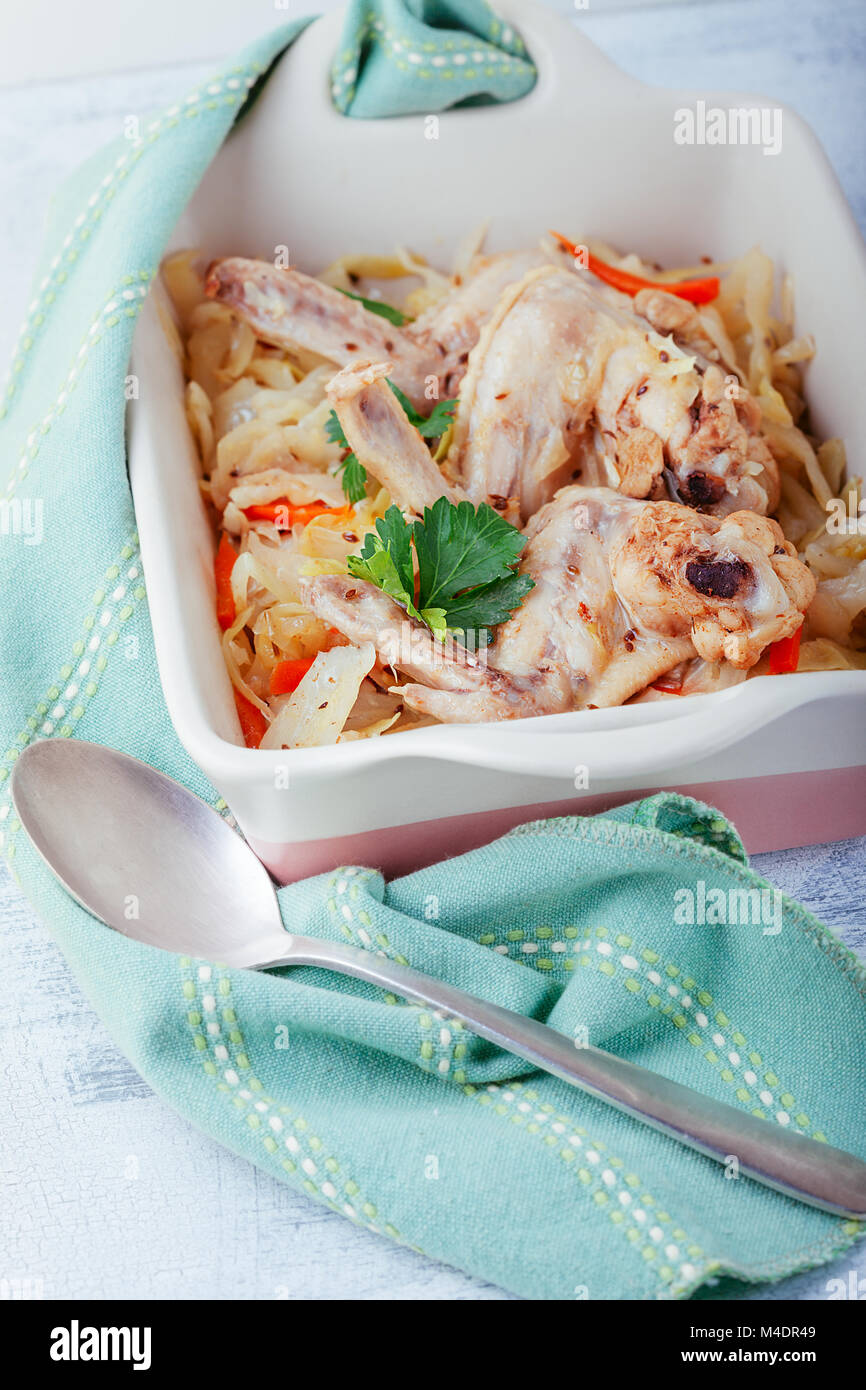 Braised cabbage with chicken Stock Photo Alamy