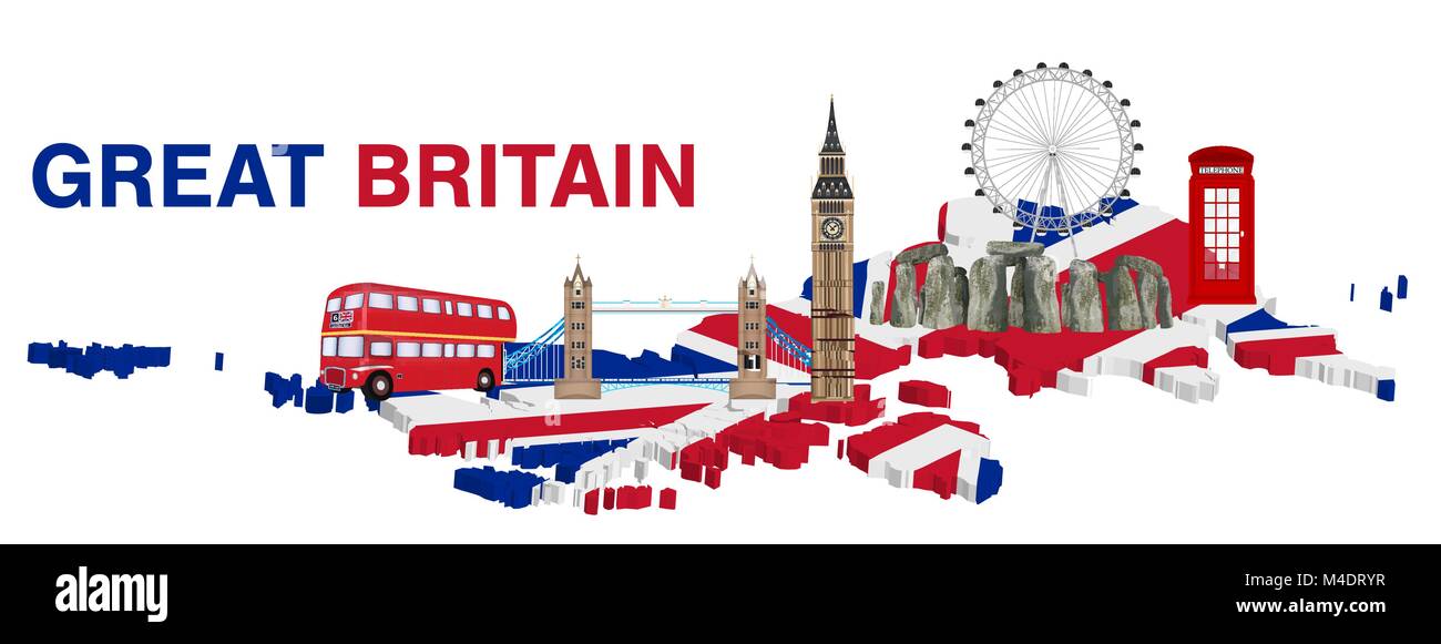 great britain with landmark and icon of england Stock Vector Image ...