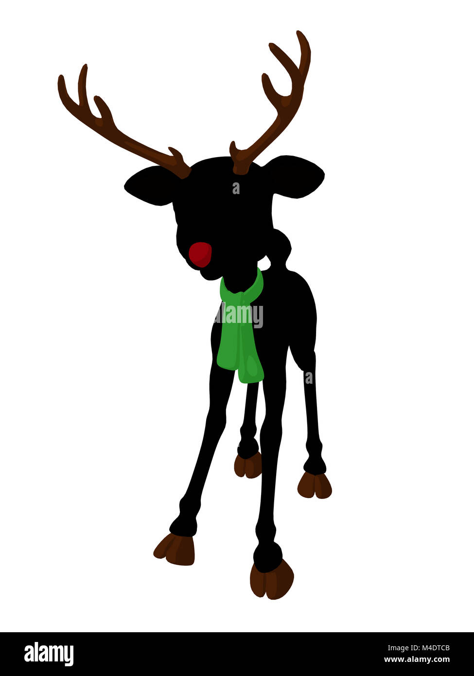 An illustration silhouette of rudolph the red nosed reindeer on a white ...