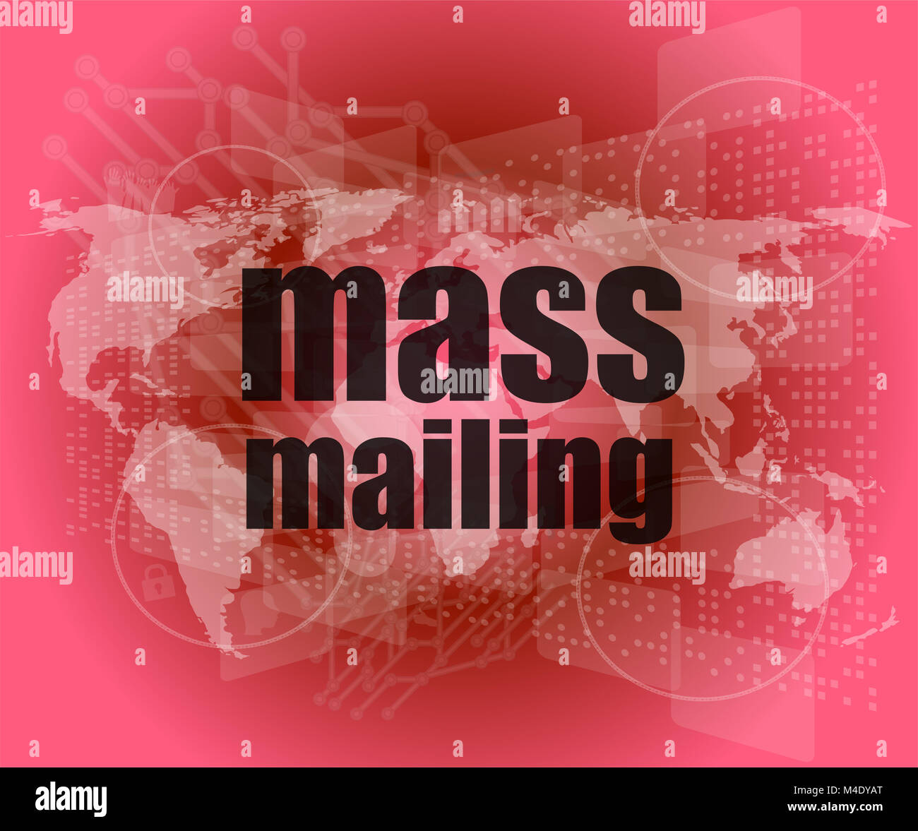 mass mailing word on digital screen, global communication concept Stock Photo