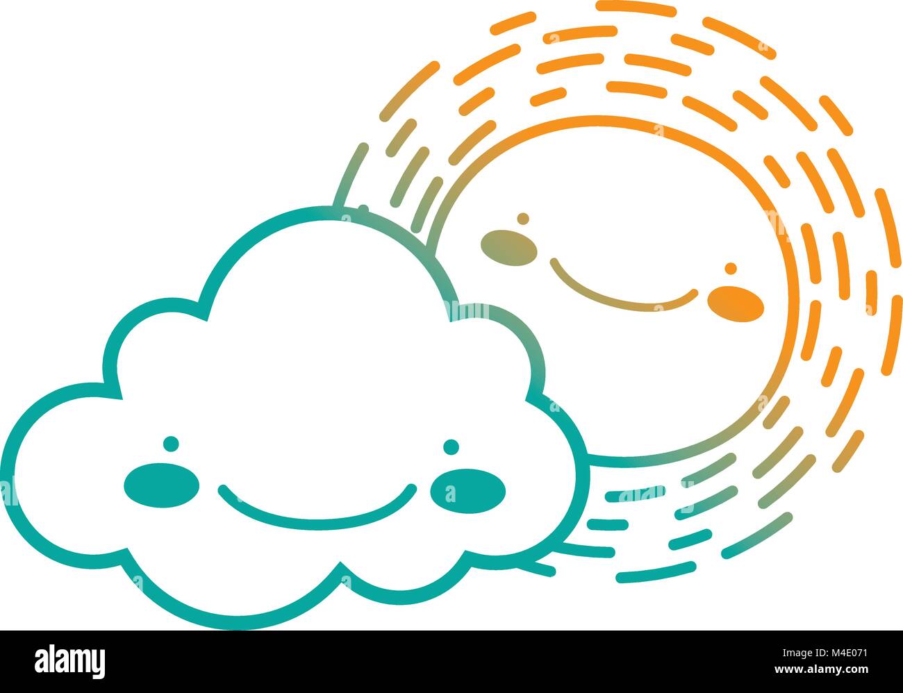 color line happy sun with cloud kawaii natural weather Stock Vector ...
