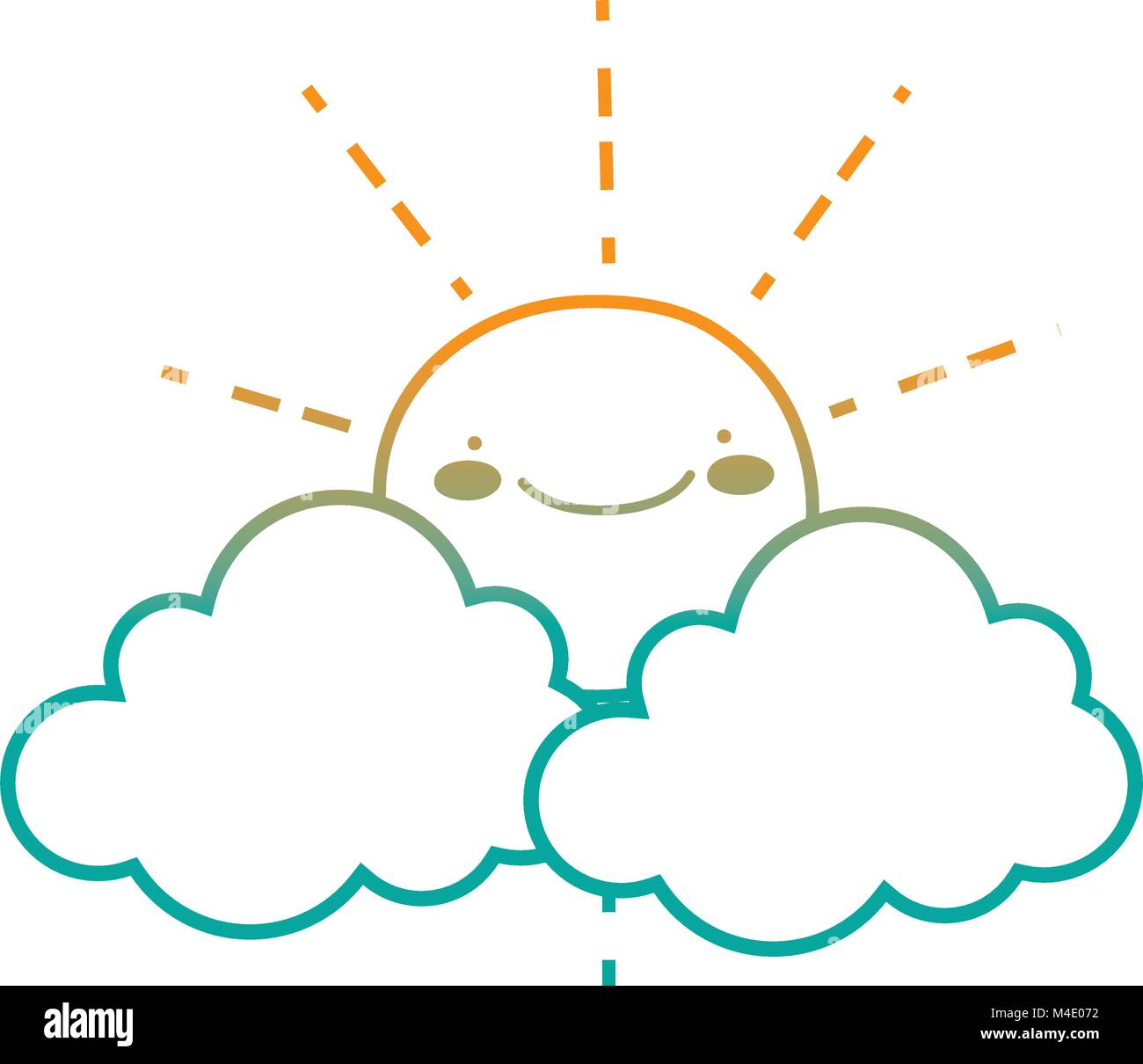 color line nature sun and clouds kawaii weather Stock Vector Image ...