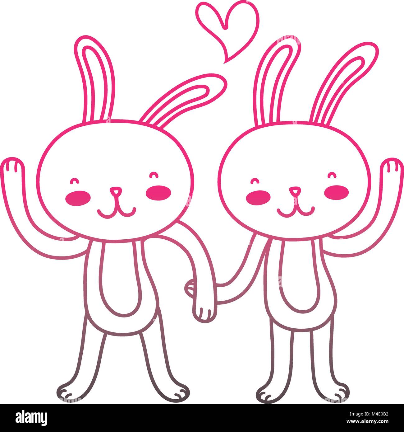 color line rabbit couple love with hands together Stock Vector Image ...