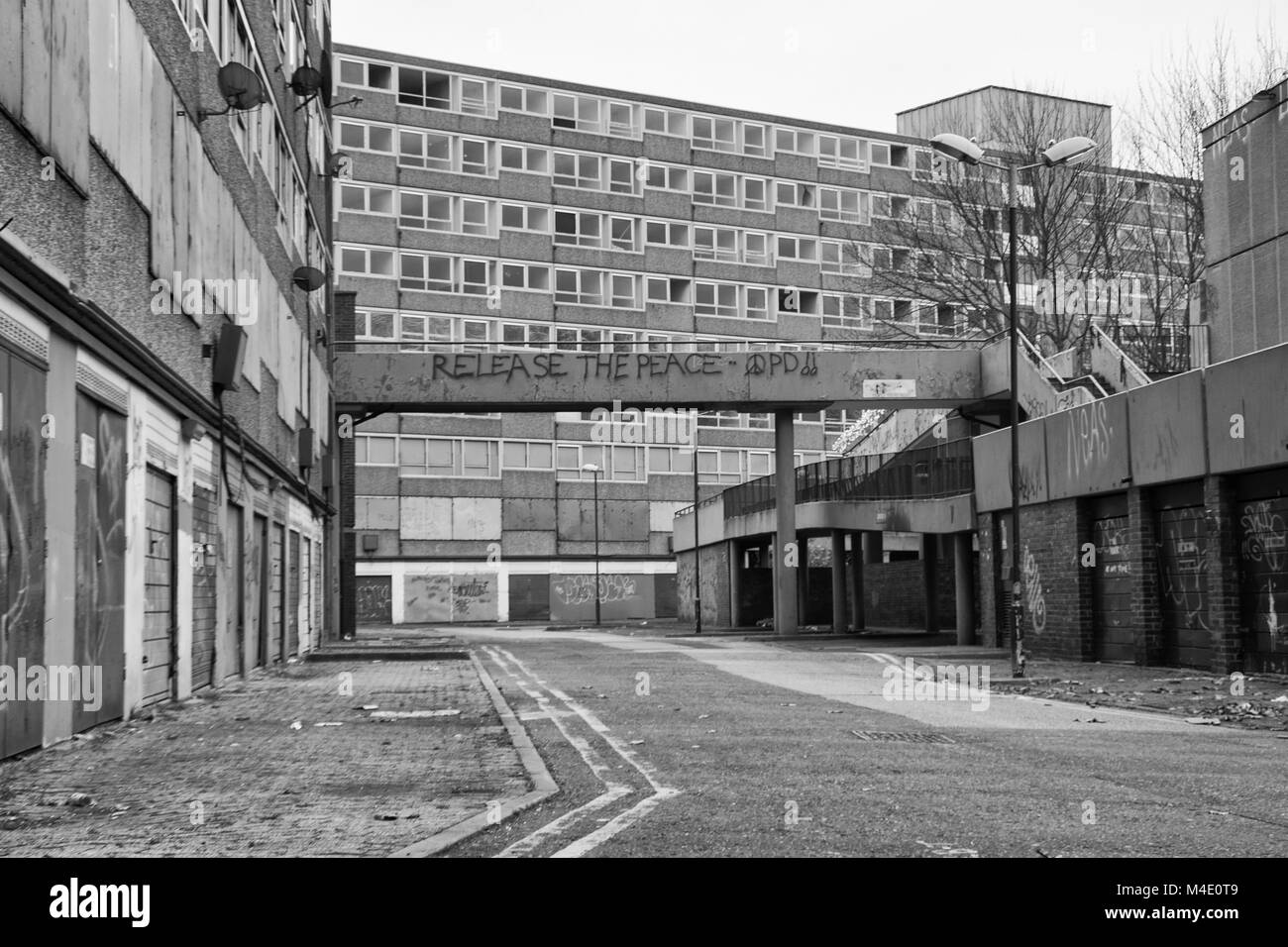 Black white photograph of the heygate estate southwark south london photographed just