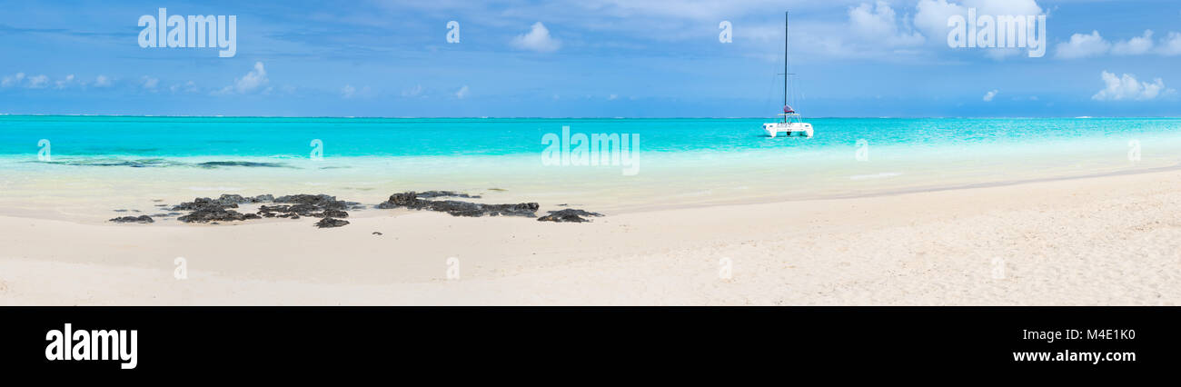 Pointe d'Esny beach, Mauritius. Panorama Stock Photo