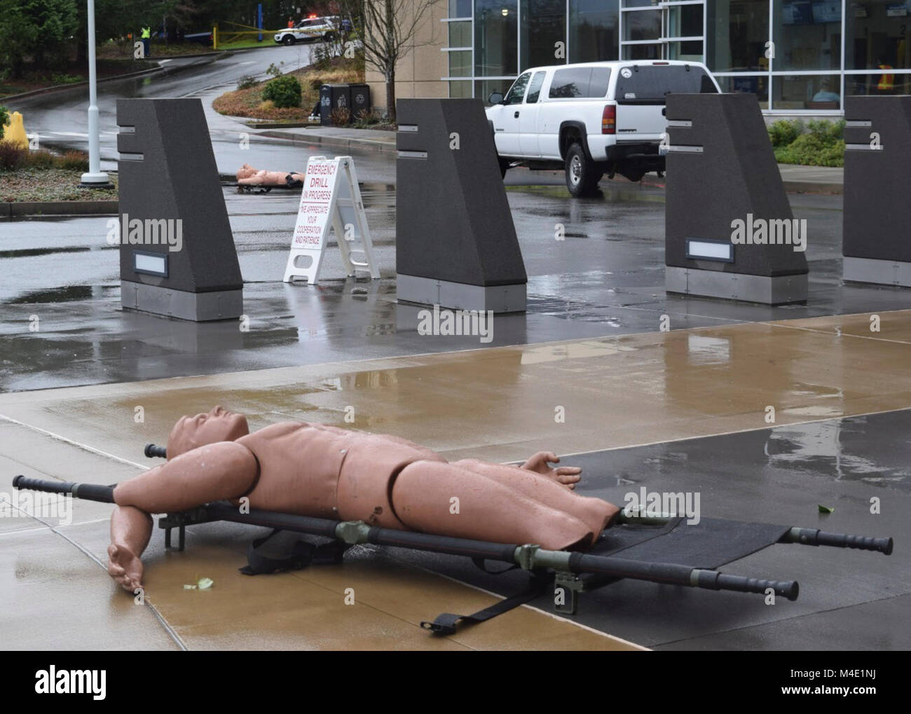 The fallen await... during the annual security exercise Operation Solid   Curtain/Citadel Shield held at Naval Hospital Bremerton, mannequin were used   for trauma simulation props to allowing staff to hone response skills needed   to handle multiple casualties (Official Navy Stock Photo