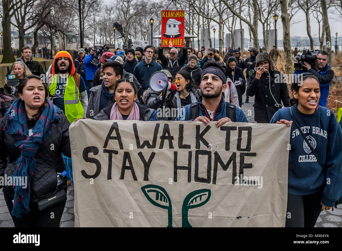 New York, United States. 15th Feb, 2018. On February 15, 2018; 11 undocumented youth and allies began The Walk to Stay Home, a 15-day walk from New York City's Battery Park to Washington, DC's Martin Luther King Jr. memorial. The 250-mile journey has been organized by the Seed Project with the support of the #OurDream Campaign to draw attention to the need for a clean Dream Act that not only grants permanent protection for undocumented youth but does not harm 11 million undocumented people living and working in the United States. Credit: Erik McGregor/Pacific Press/Alamy Live News Stock Photo