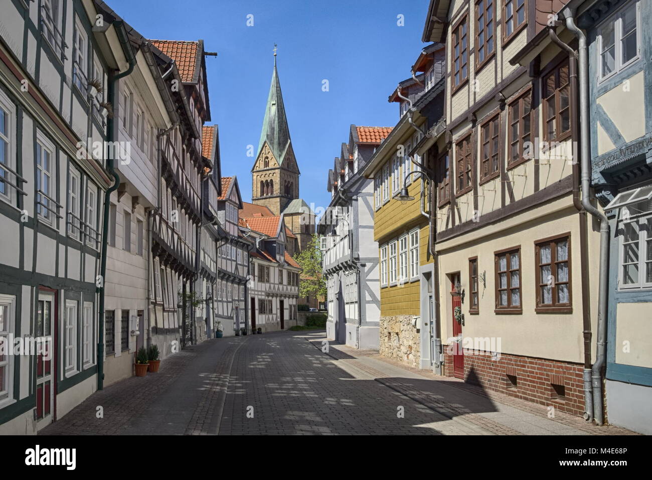 Wolfenbüttel - Old town alley, St.-Petrus-Kirche, Germany Stock Photo