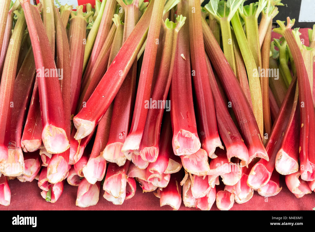 Fresh rhubarb for sale at a market Stock Photo